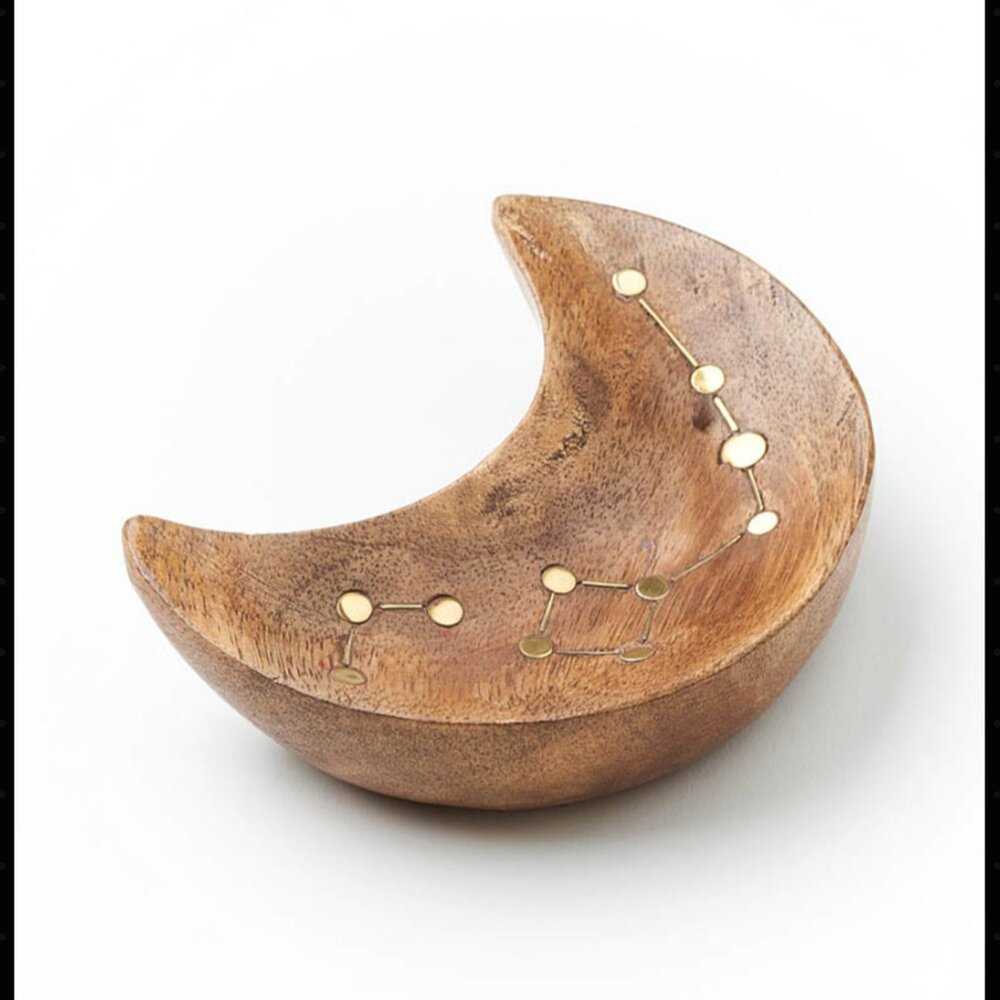 Jyotisha Crescent Moon Jewelry Tray Trinket Dish - Wood, Brass Inlay by Matr Boo